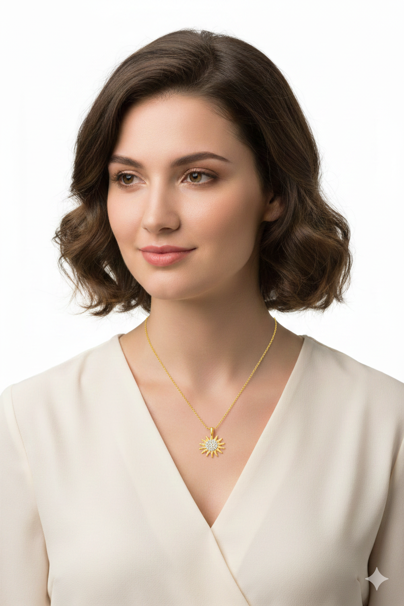 925 Sterlingsilver Solhalsband med Vit Sten Elegant Himla
