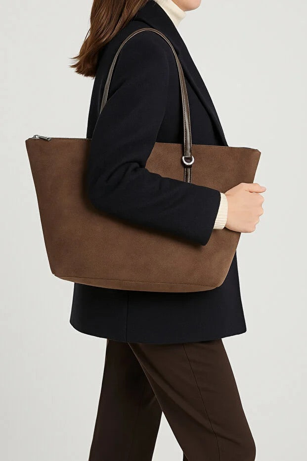 Bruine suède shopper tas voor dames