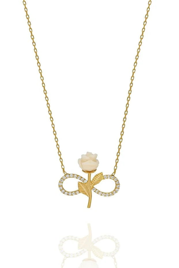 925 Sterling Zilver Vergulde Witte Roos Oneindigheid Ketting Zirkoon
