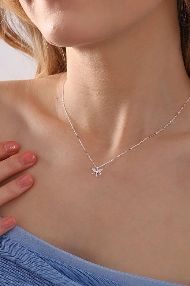 925 Sterling Zilver Minimalistische Libelle Ketting met Witte Zirkoon Steen