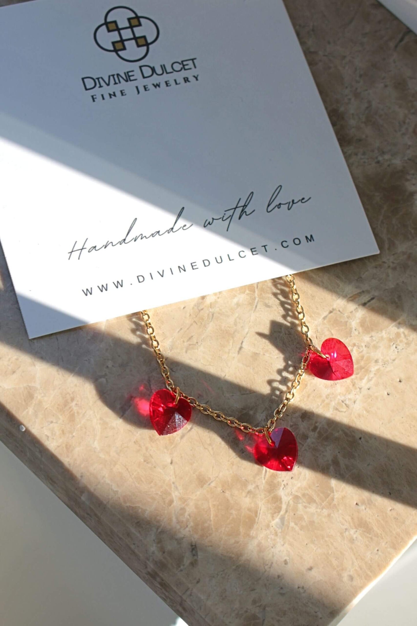 3 Rode Harten 24 Karaat Gouden Ketting