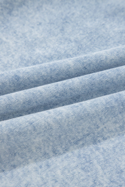 Vintage Gewassen Denim Top met Plissé Mouwen met Ruches