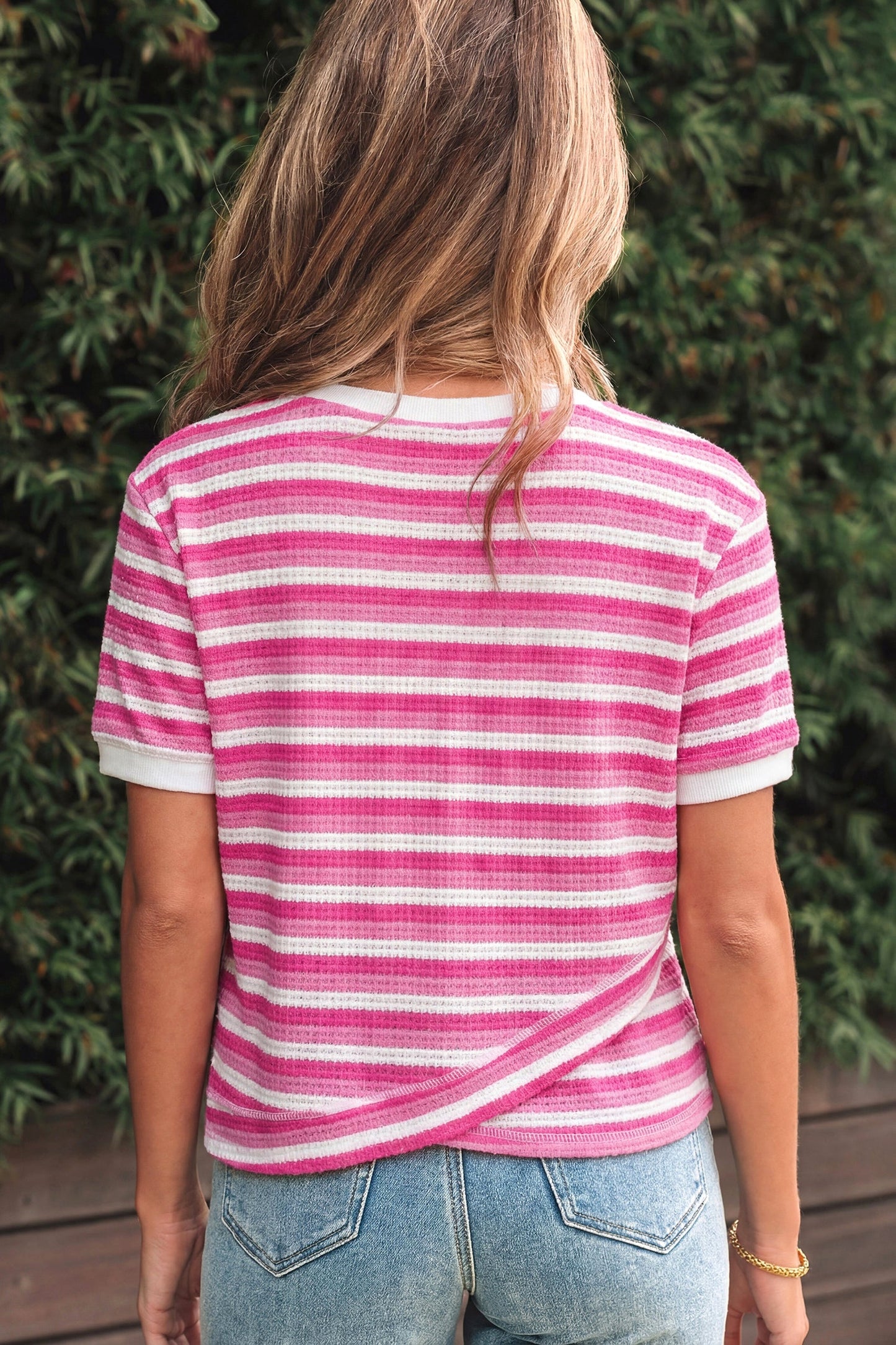 Gestreept Gebreid T-shirt met Korte Mouwen