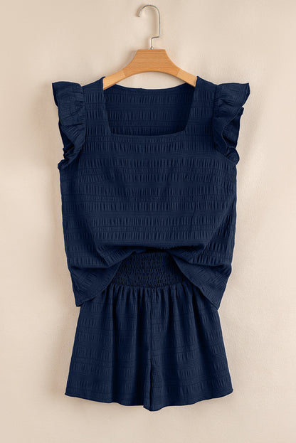 Top met structuur en vierkante hals & korte broek met hoge taille set