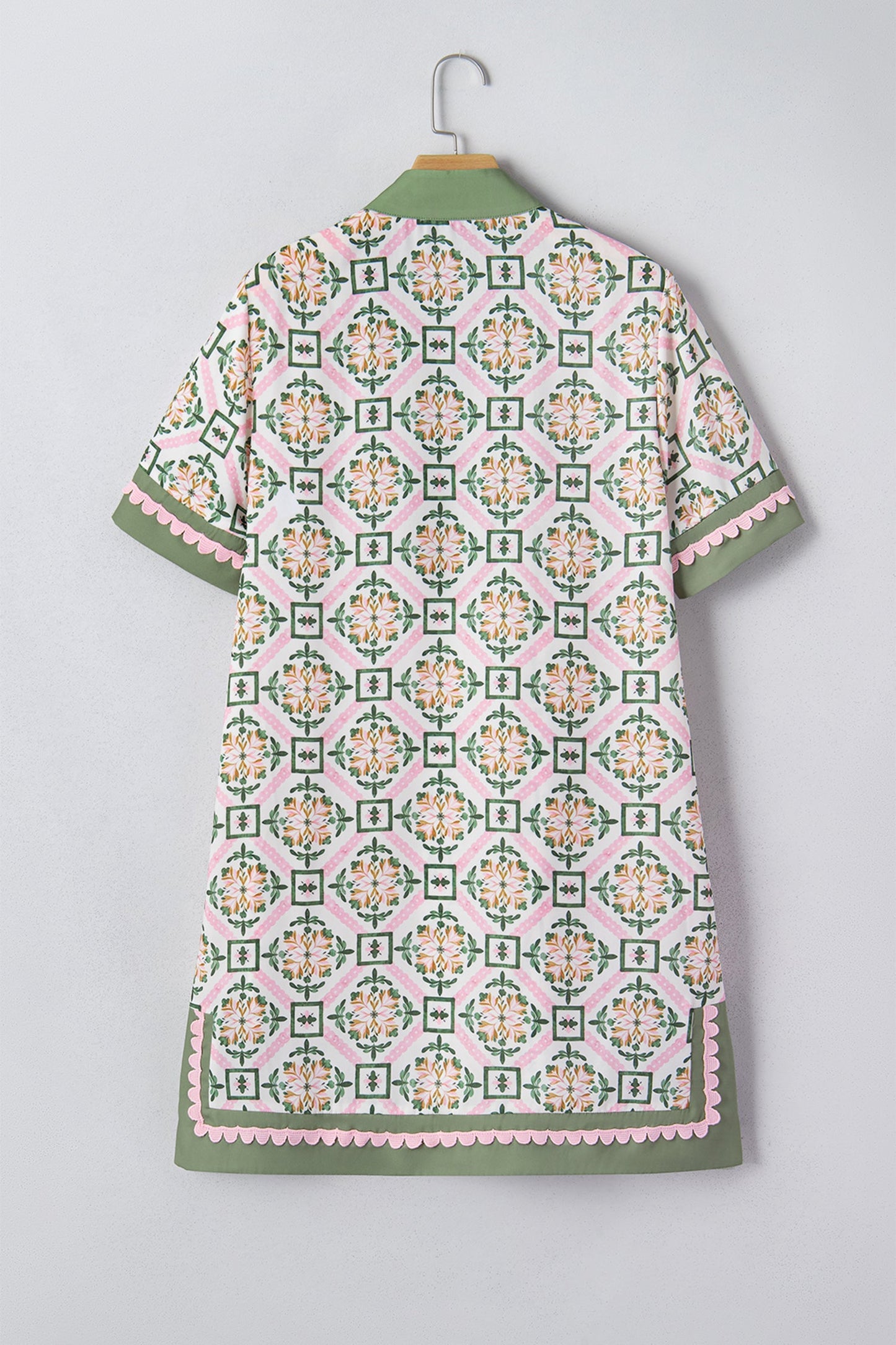 Boho Geometrische Bloemen Jurk met Korte Mouwen