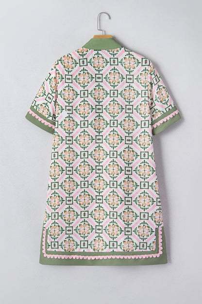 Boho Geometrische Bloemen Jurk met Korte Mouwen