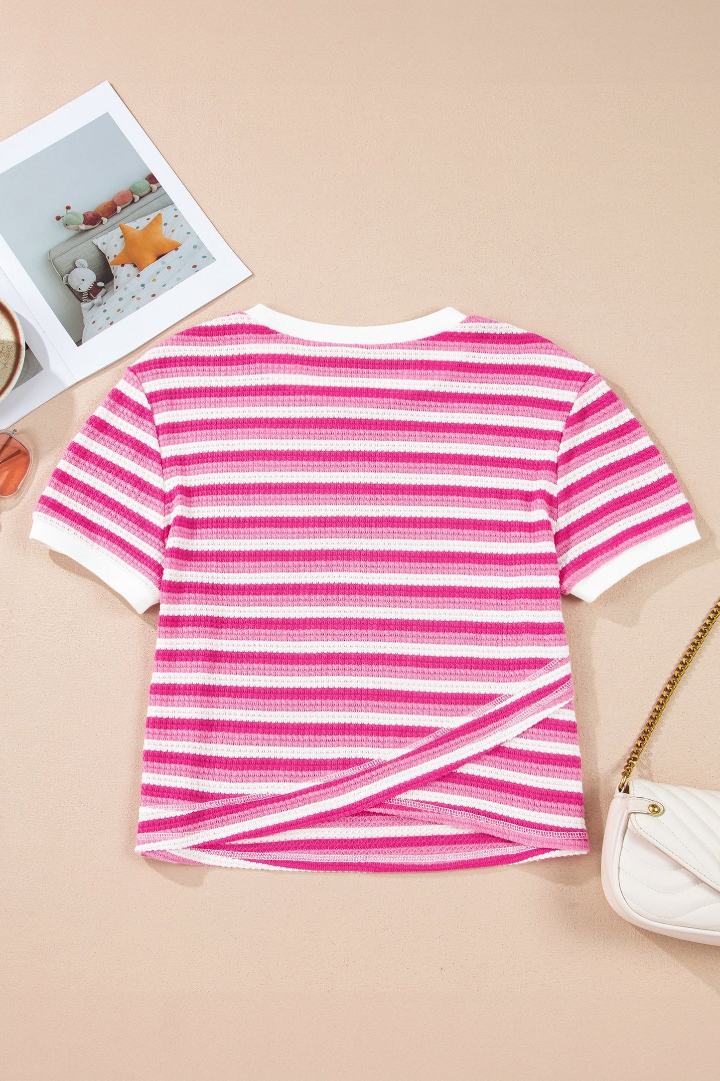 Gestreept Gebreid T-shirt met Korte Mouwen