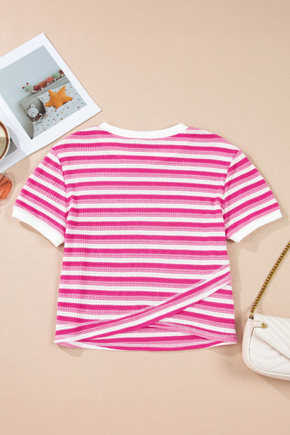 Gestreept Gebreid T-shirt met Korte Mouwen