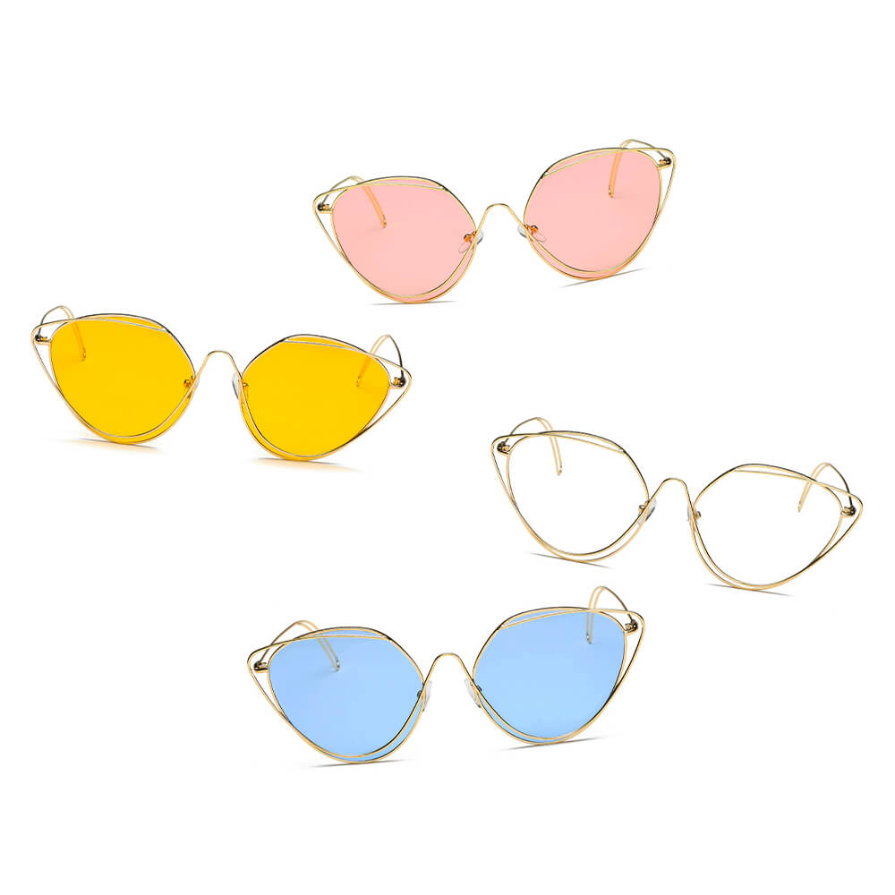 LISLE | Dames Mode Ronde Metaaldraad Kunst Cat Eye Zonnebril
