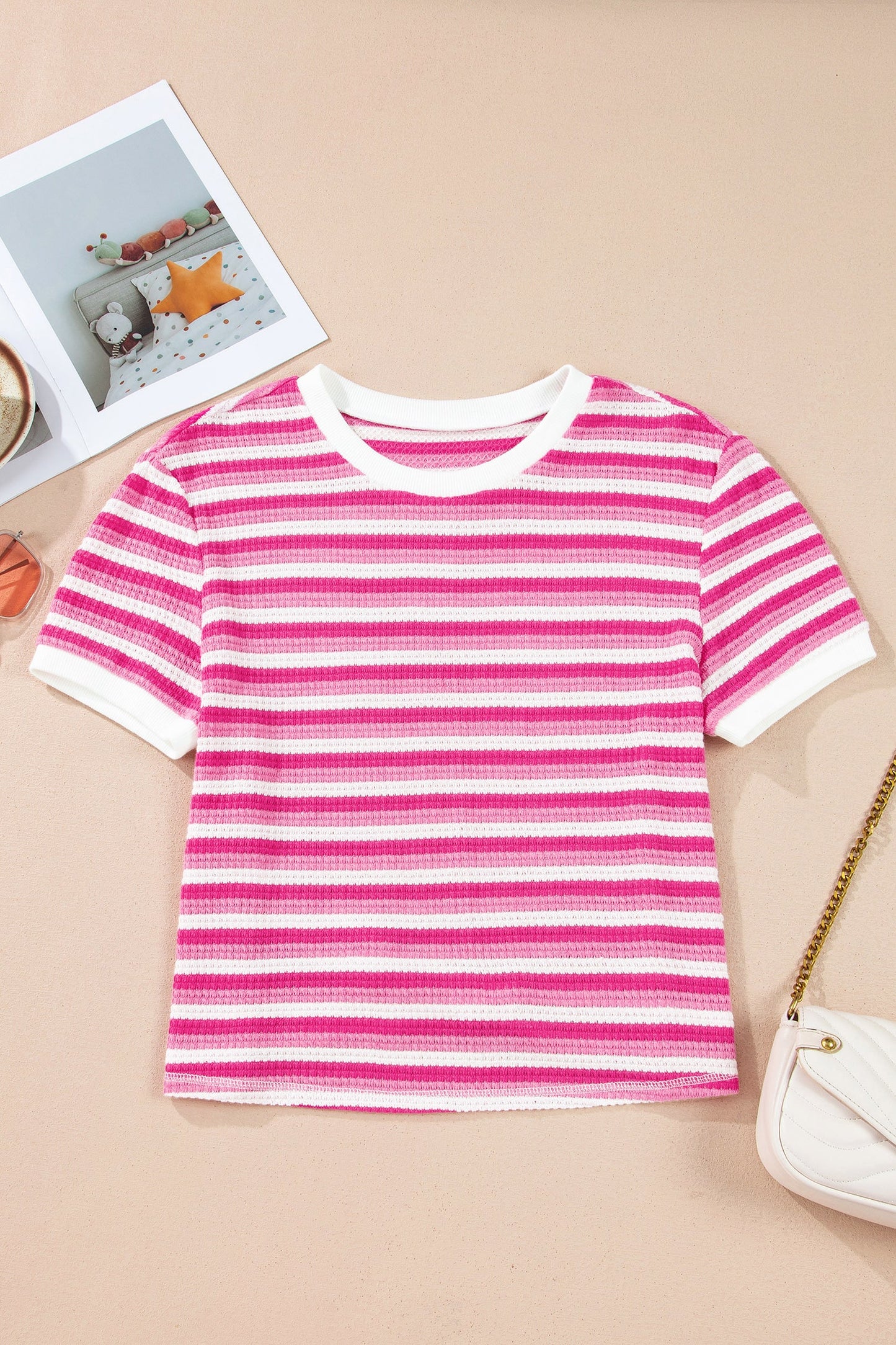 Gestreept Gebreid T-shirt met Korte Mouwen