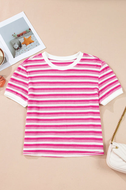 Gestreept Gebreid T-shirt met Korte Mouwen