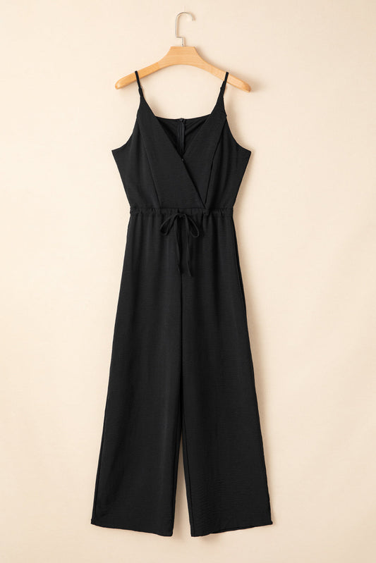Effen Jumpsuit met Spaghettibandjes, Wijde Pijpen en Trekkoord