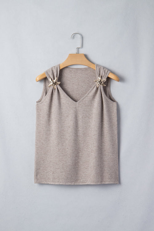 Gebreide tanktop met V-hals en metalen zeesterren