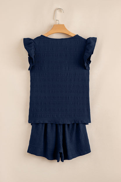 Top met structuur en vierkante hals & korte broek met hoge taille set