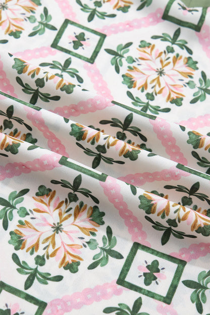 Boho Geometrische Bloemen Jurk met Korte Mouwen