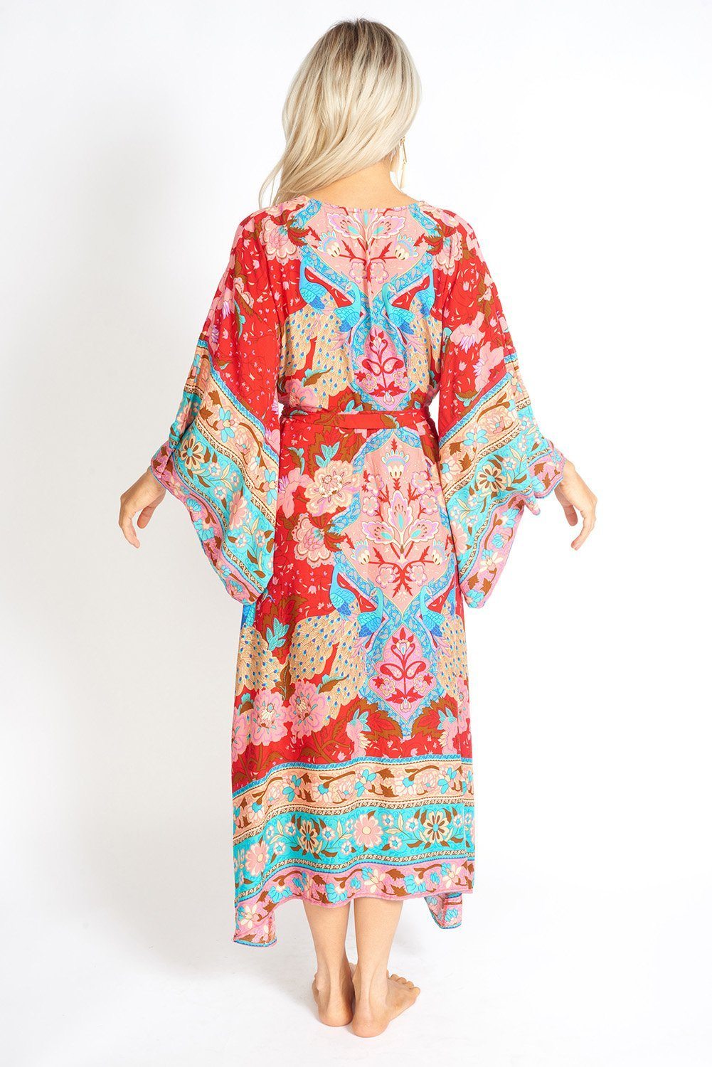Ayaka Peacock Gebloemde Maxi Kimono Stijl Jurk