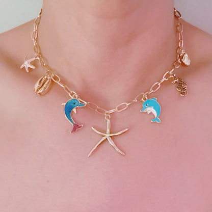 Ocean Play Charm Ketting – Dolfijn, Zeester & Schelp