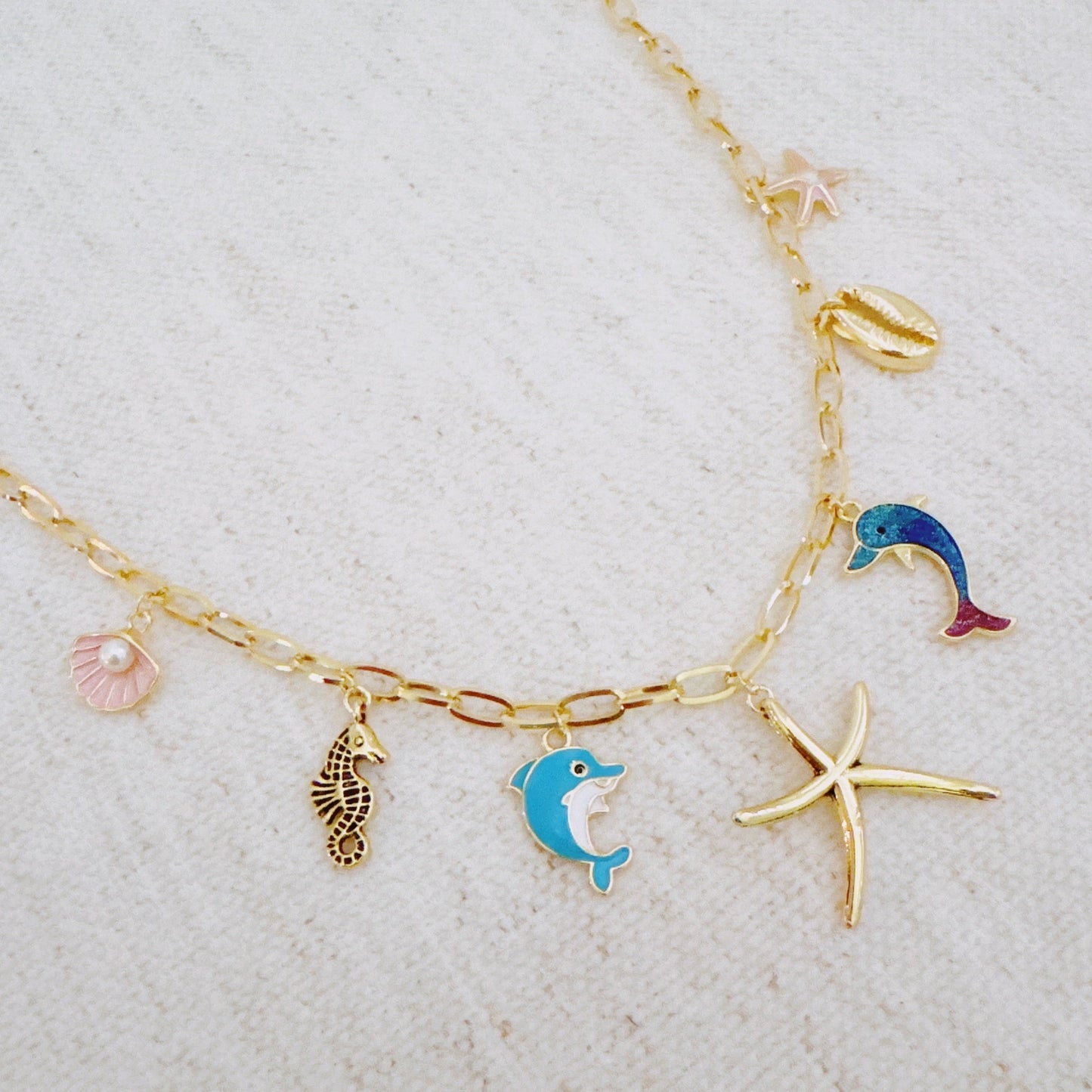 Ocean Play Charm Ketting – Dolfijn, Zeester & Schelp