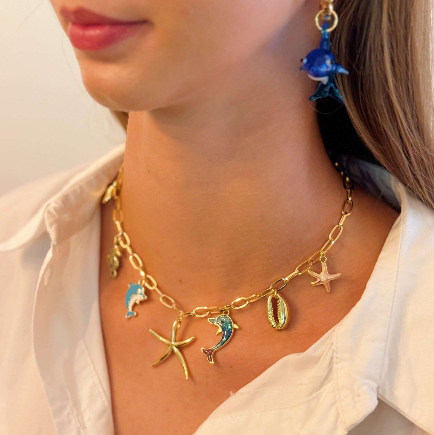 Ocean Play Charm Ketting – Dolfijn, Zeester & Schelp