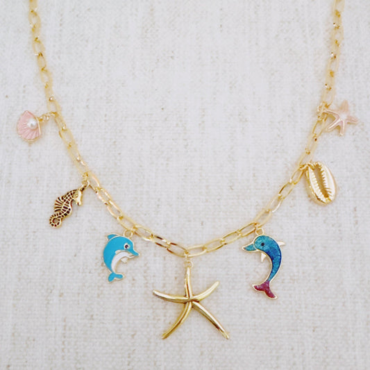 Ocean Play Charm Ketting – Dolfijn, Zeester & Schelp