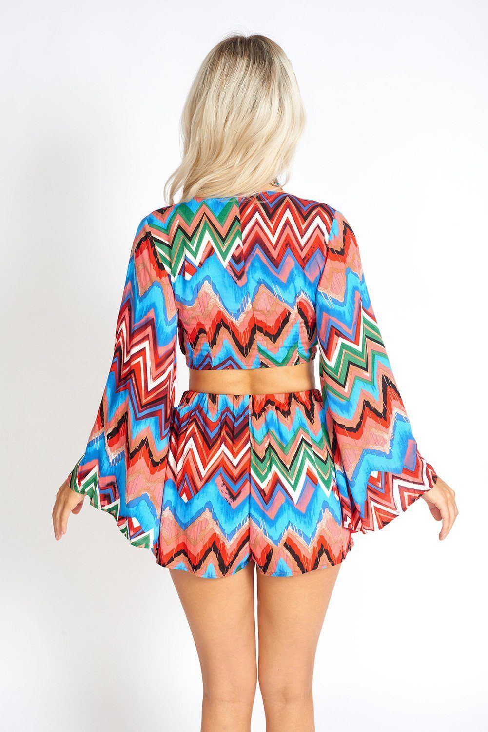 Regenbooggolven Boheemse Crop Top met Strikceur aan de Voorkant