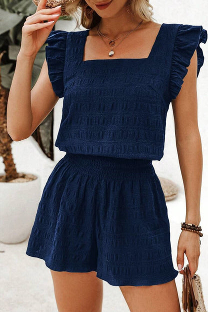 Top met structuur en vierkante hals & korte broek met hoge taille set