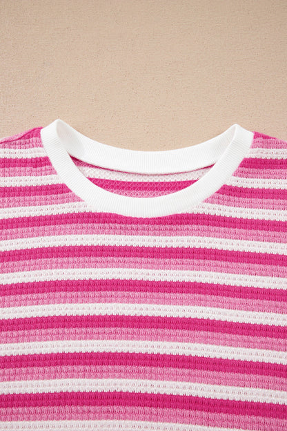 Gestreept Gebreid T-shirt met Korte Mouwen