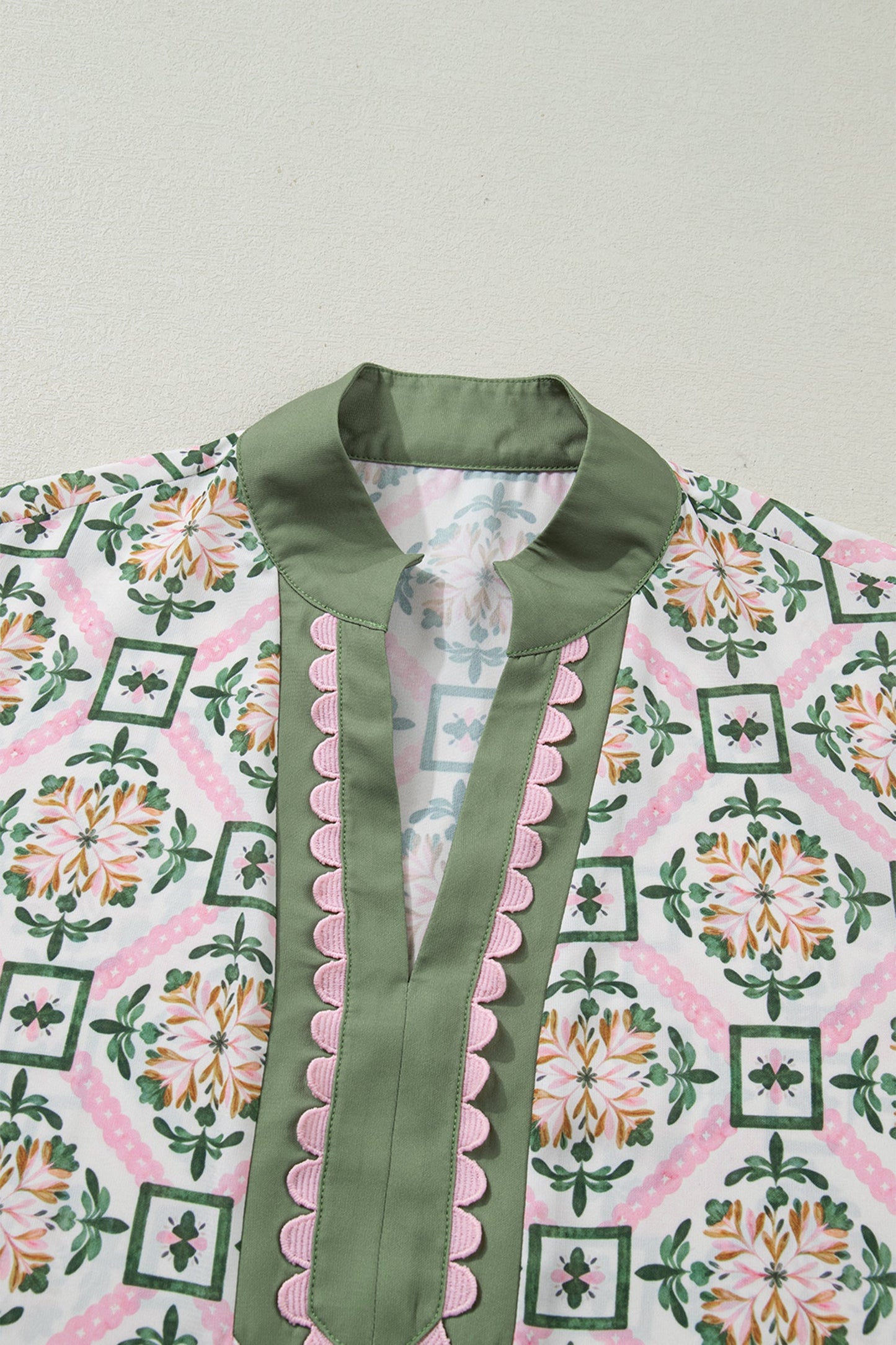 Boho Geometrische Bloemen Jurk met Korte Mouwen