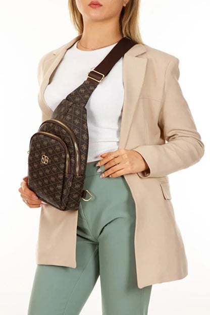 Dames bruin leren monogram cross-body heup- en schoudertas