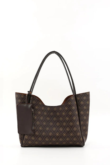 Monogram bruin SHK108 imitatieleer dames hand-/schoudertas met make-uptasje