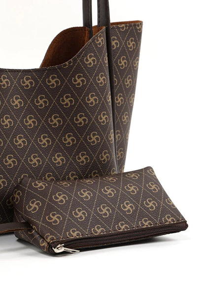 Monogram bruin SHK108 imitatieleer dames hand-/schoudertas met make-uptasje