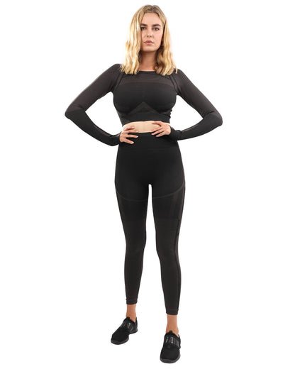 Decata Naadloze Legging & Sporttop Set - Zwart & Bruin