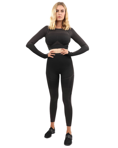Decata Naadloze Legging & Sporttop Set - Zwart & Bruin
