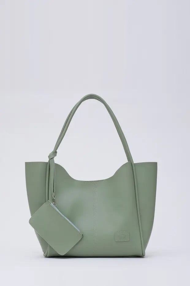 Mintgroene SHK108 handtas van kunstleer voor dames met portemonnee en make-uptasje
