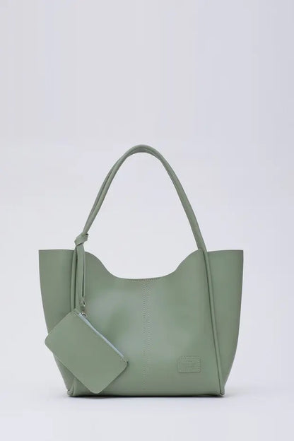 Mintgroene SHK108 handtas van kunstleer voor dames met portemonnee en make-uptasje