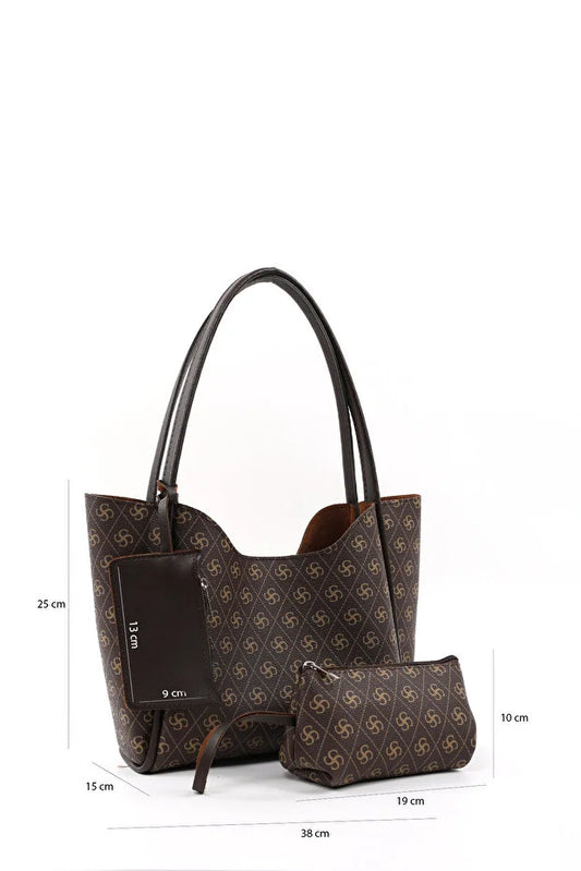 Monogram brown SHK108 faux leather women hand shoulder with makeup