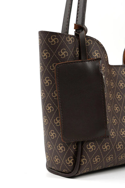 Monogram bruin SHK108 imitatieleer dames hand-/schoudertas met make-uptasje