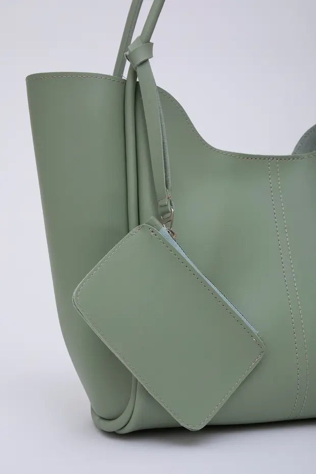 Mintgroene SHK108 handtas van kunstleer voor dames met portemonnee en make-uptasje