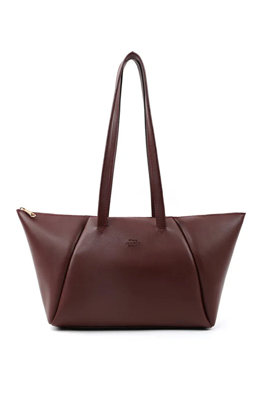 Brown Faux Leather Compartment Zipper Hand Shoulder Crossbody Bag