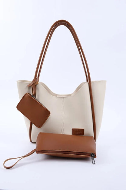 Crèmekleurige bruine SHK108 handtas van imitatieleer voor dames met portemonnee en make-up
