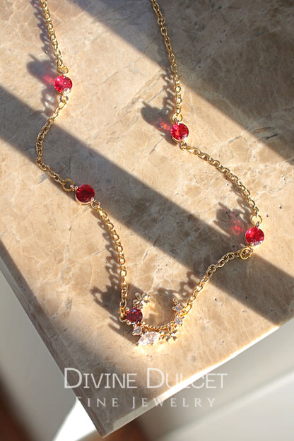 "Sprookjestuin" 24K Rood CZ Ketting