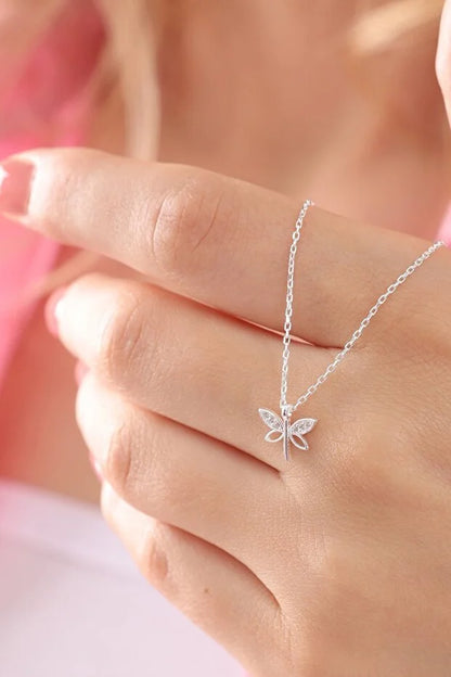 925 Sterling Zilver Minimalistische Libelle Ketting met Witte Zirkoon Steen