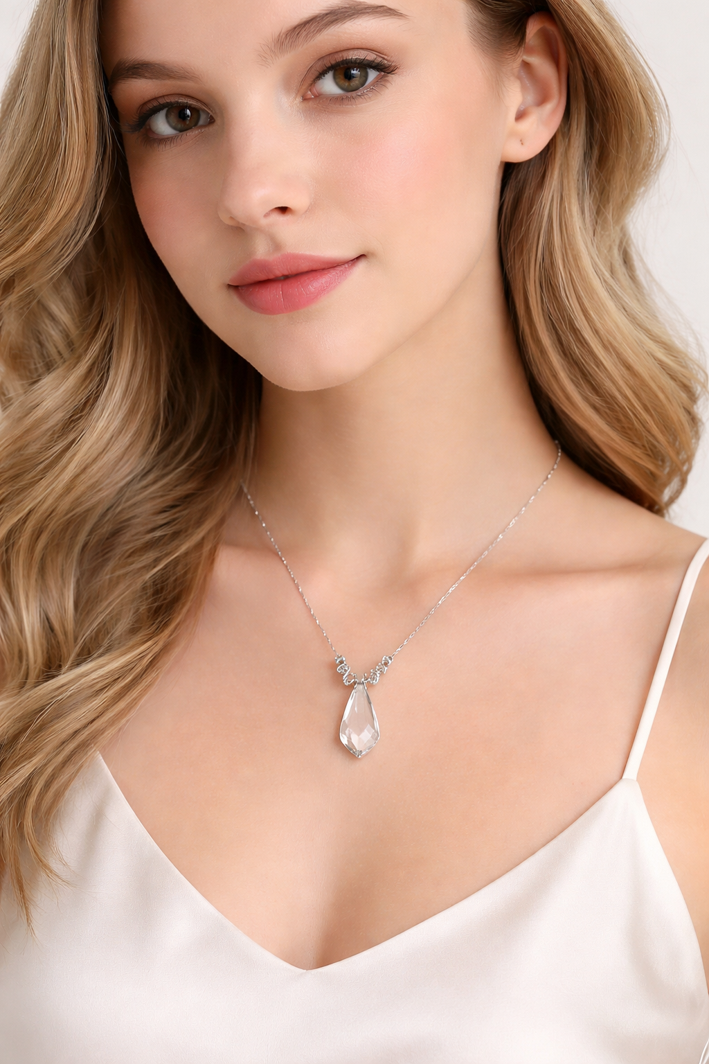 Halsband i 925 sterlingsilver med kristallhänge och elegant kedja
