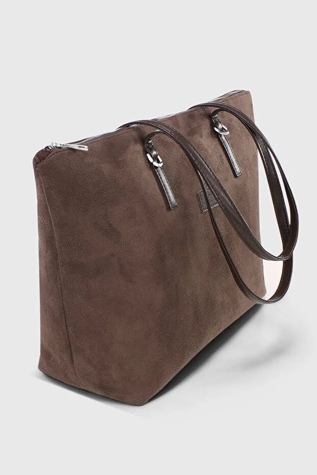 Bruine suède shopper tas voor dames