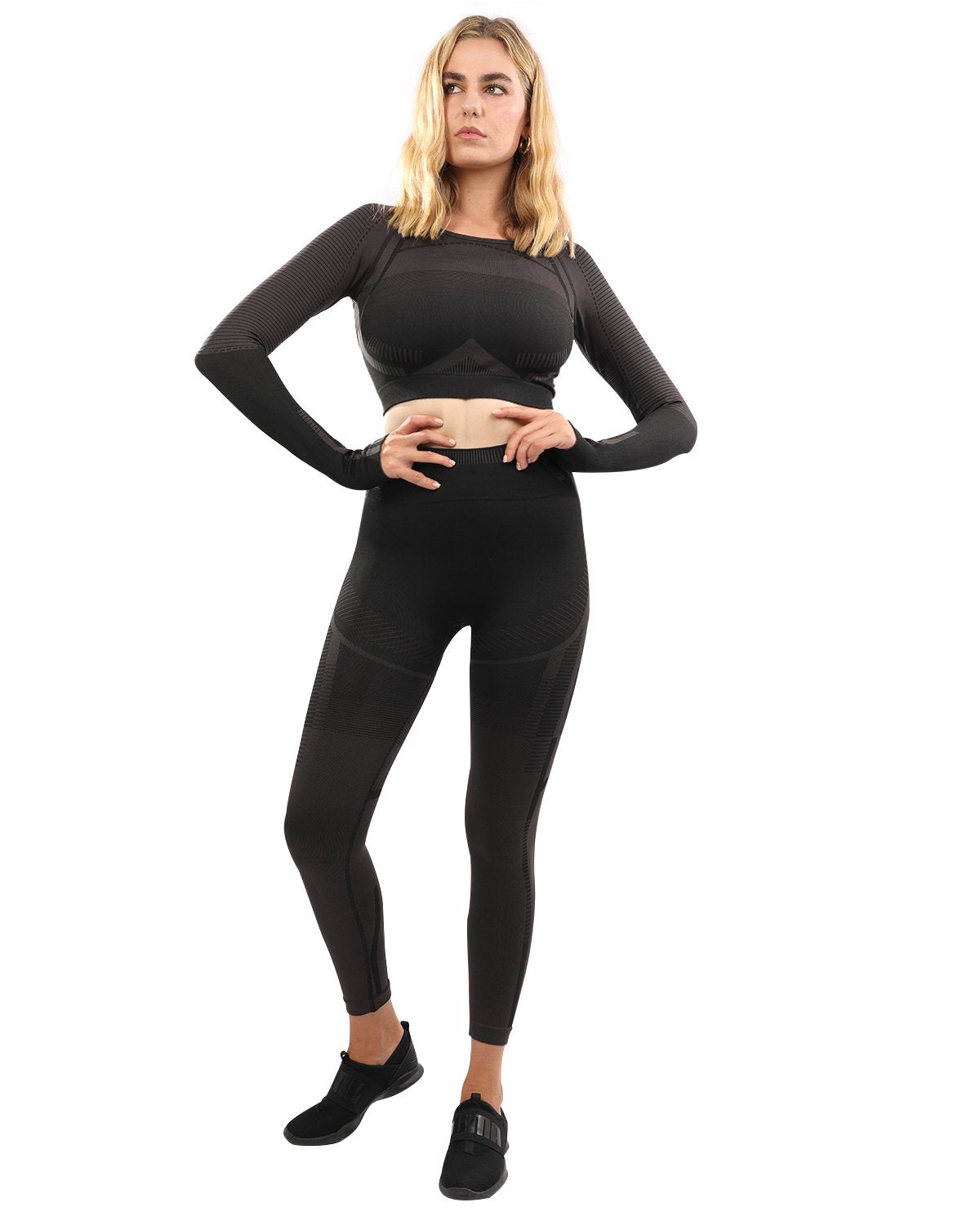 Decata Naadloze Legging & Sporttop Set - Zwart & Bruin