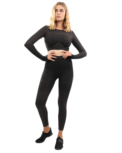 Decata Naadloze Legging & Sporttop Set - Zwart & Bruin