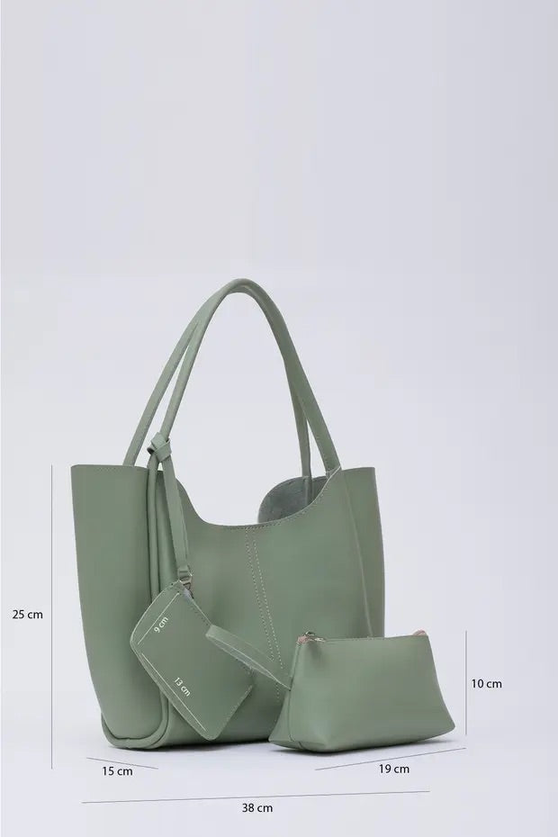 Mintgroene SHK108 handtas van kunstleer voor dames met portemonnee en make-uptasje