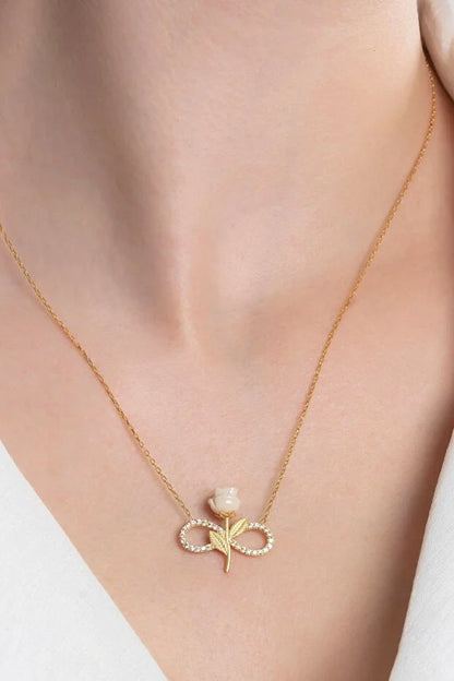 925 Sterling Zilver Vergulde Witte Roos Oneindigheid Ketting Zirkoon