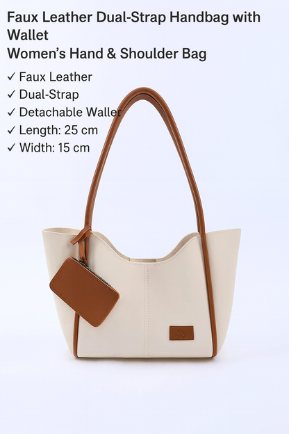 Crèmekleurige bruine SHK108 handtas van imitatieleer voor dames met portemonnee en make-up