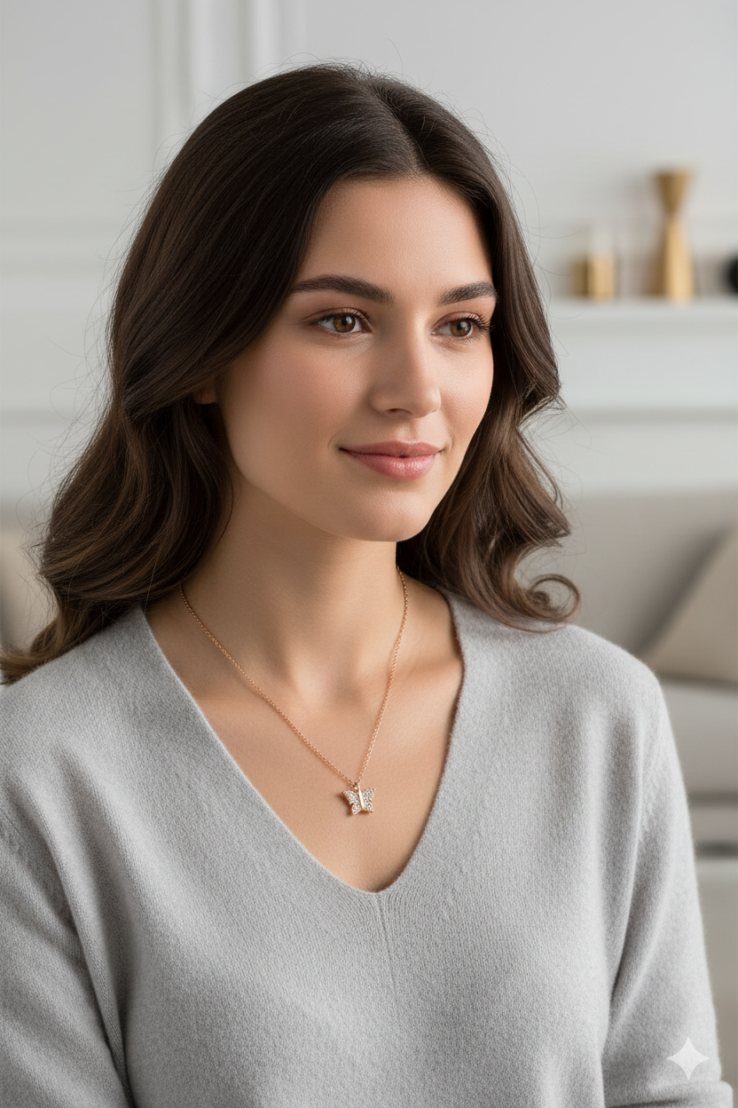 925 Sterling Zilver Roségouden Vlinder Ketting Dames Hanger Sieraden